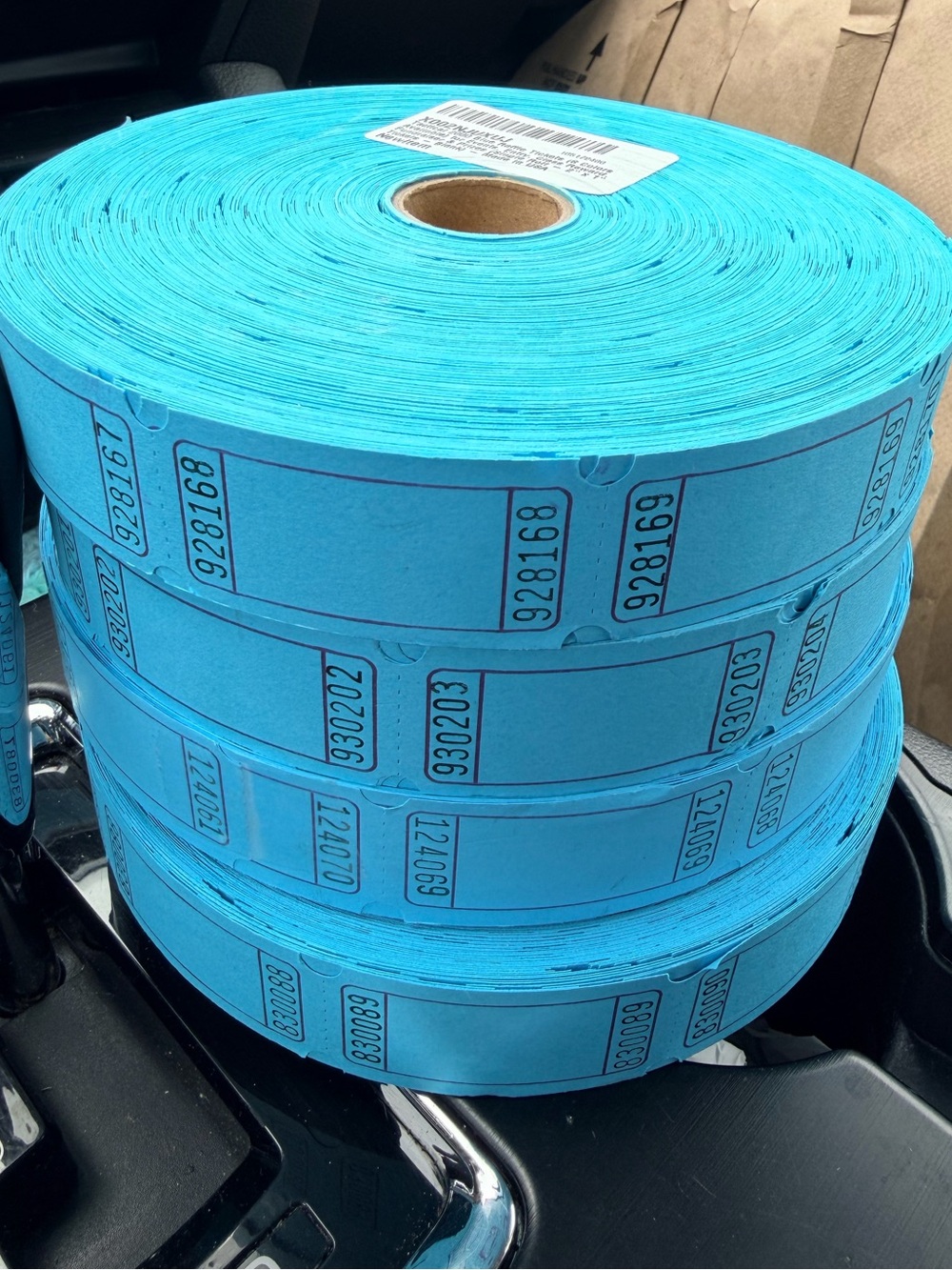4 rolls x 2000 Bulk Roll of Blue Raffle Ticket plus one smaller roll as a bonus